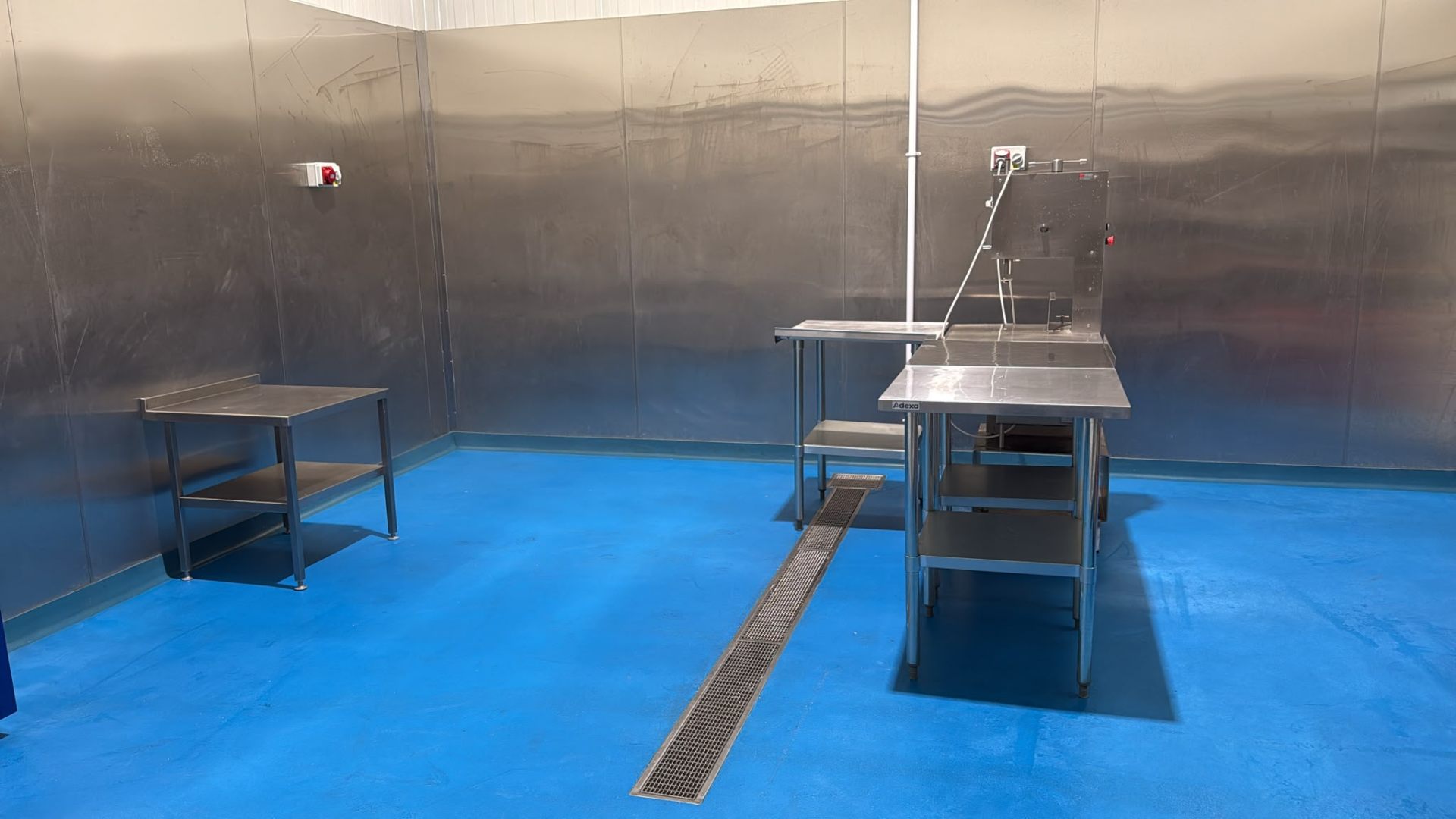 Stainless steel food preparation room at the DMS Meats facility